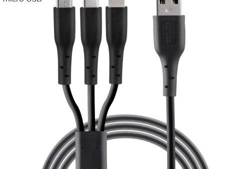 Tres Sync & Charge 3 in 1 Cable 1.5M Black Discount