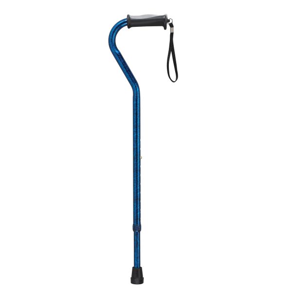 Adjustable Height Offset Handle Cane with Gel Hand Grip, Blue Crackle Fashion